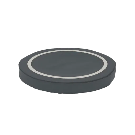 A 3D render of a dark grey round pedestal with a white accent ring, presented on a white background.