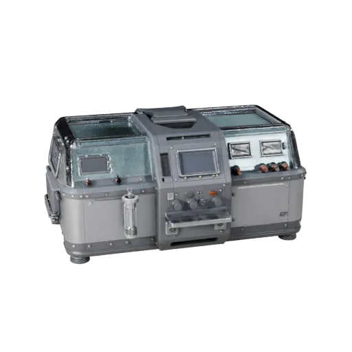 Prototype Containment Pod High Poly 3D model, close-up studio render, showing clean metal, bench-top devices.