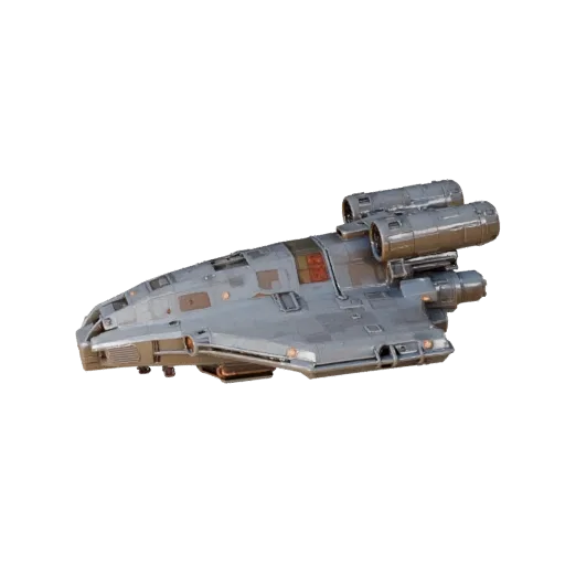 Modelo 3D Deep Space Freighter, viewport de jogo em três quartos, asset de veículo pronto para Unity com silhueta de missão,