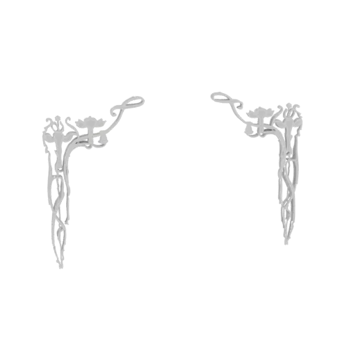 A 3D model of a white Art Nouveau corner ornament with flowing organic lines and floral motifs, set against a black backgroun