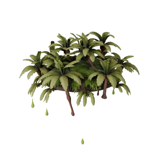 Palm Island Vegetation Realistic 3D model, three-quarter environment render, showing leaf clusters, terrain detail.