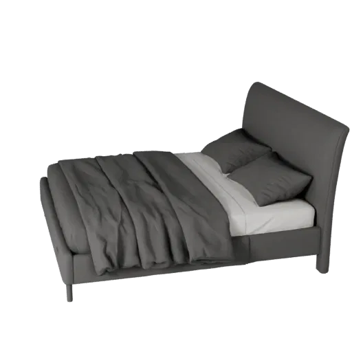 Upholstered Bed Frame Product Viz 3D model, bedroom, three-quarter studio product render, fabric detail.