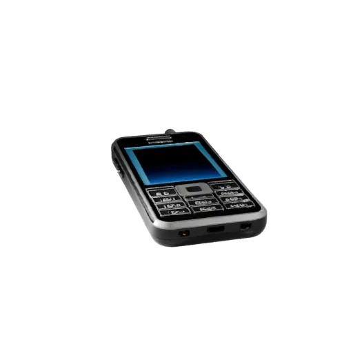 Flagship Retro Mobile Phone 3D model, three-quarter front view, Unity viewport, showing glass screens, form detail.