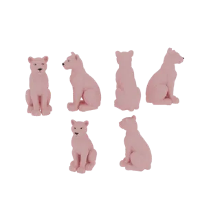 A set of six pink lion cub 3D models in different poses, displayed against a white background.