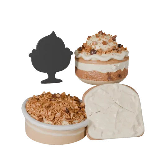 Bakery Ice Cream Bowl Product Viz 3D model, three-quarter studio product render, showing cream, sweet food silhouette.