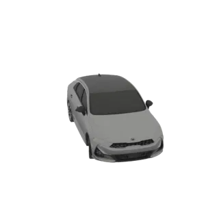 Ein 3D-Rendering einer modernen grauen Limousine mit dunklem Dach, aus einem leicht erhöhten vorderen rechten Winkel betracht