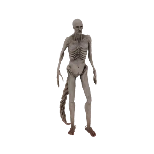 3D model of a pale, emaciated creature with a long, twisted tail, standing against a black background.
