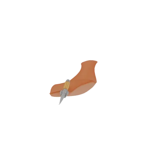 3D model of a futuristic stylus pen with a metallic tip and a bright orange grip, isolated on a white background.