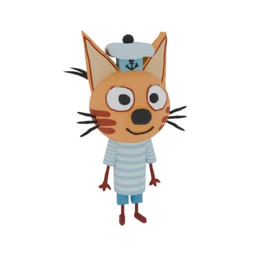3D model of a cute orange cat character wearing a sailor hat and striped shirt, standing with a cheerful expression.