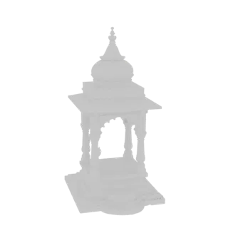 3D-Modell eines verzierten weißen Tempel-Pavillons mit Säulen, Bögen und Kuppeldach, vor weißem Hintergrund.