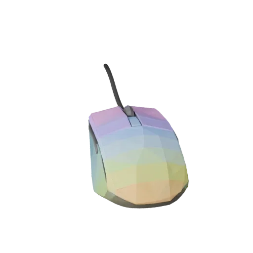 Rgb Mouse Low Poly 3D model, game viewport three-quarter view, showing plastic shells, desktop scale.
