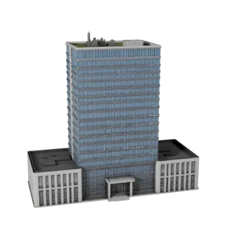 Commercial High Rise Building Blender-ready 3D model, Blender studio render view, showing commercial office building material