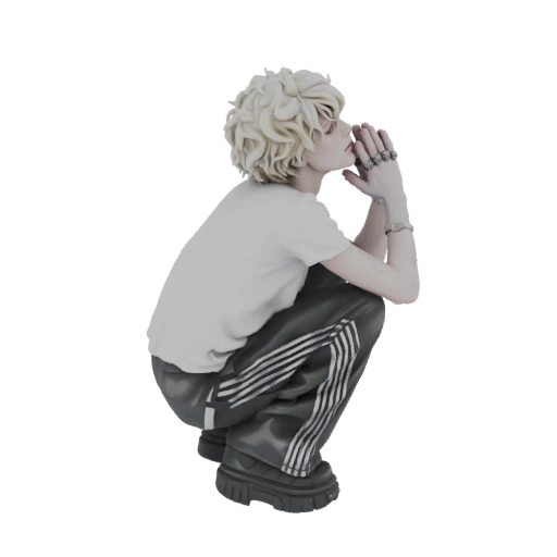 Crouching Anime-Style Character 3D Model