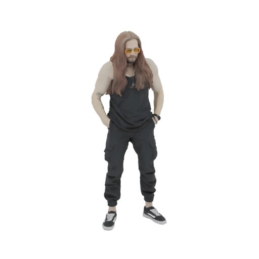 Long-Haired Man in Tank Top and Cargo Pants 3D Model