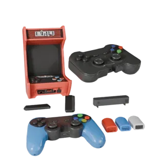 Modello 3D Mini Arcade Stick, vista tre quarti anteriore, rendering studio AR viewer, che mostra plastica opaca, dettaglio de