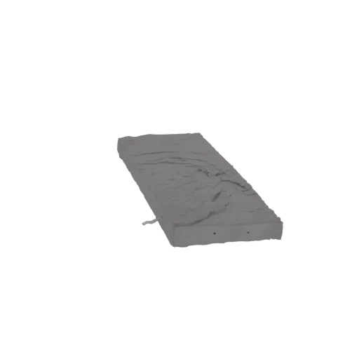 A 3D model of a wrinkled gray mattress shown from a slightly elevated angle against a white background.