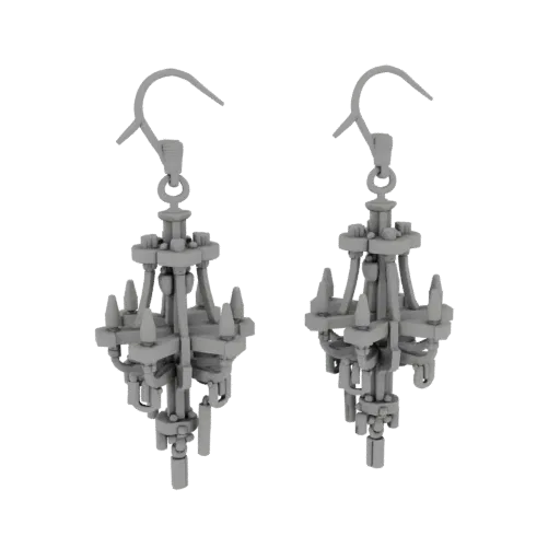 Chandelier Drop Earrings print ready 3D model, front view studio render, showing earring form, surface, and scale cues.