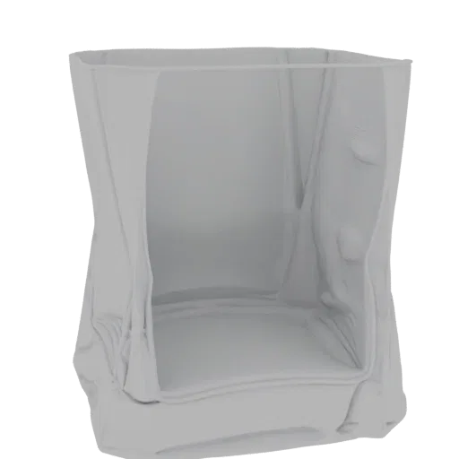 A 3D model of a glass tumbler with a warped, distorted shape, appearing to melt or flow.