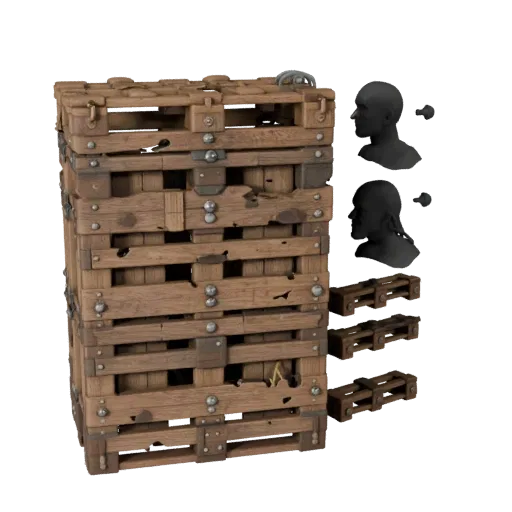 Pirate Wooden Pallet High Poly 3D model, close-up studio render, showing wood planks, stackable massing.