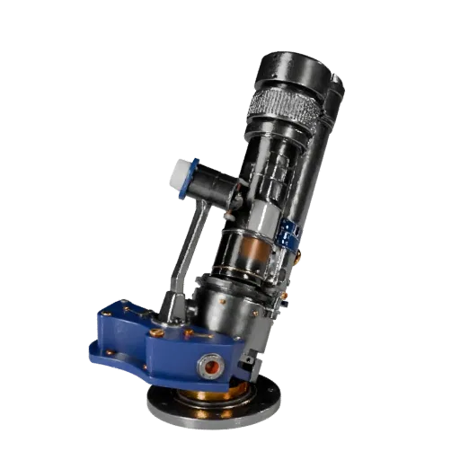 Research Observatory Mount 3D model, three-quarter front view, Unity viewport, showing metal tubes, optical alignment.