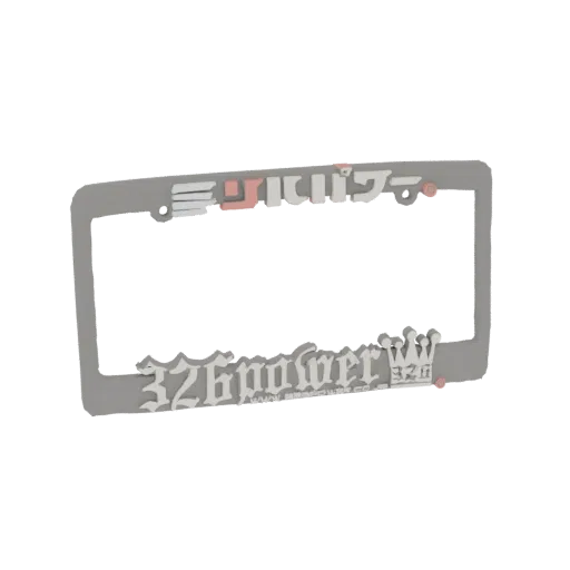 3D-Modell einer 326POWER Kennzeichenhalterung mit '326POWER'-Logo und Kronen-Emblem.