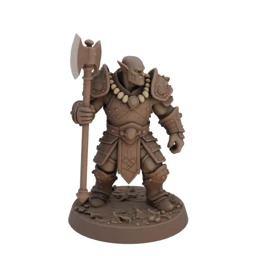 Dark Fantasy Orc Shaman Miniature STL, Drei-Viertel-Tabletop-Rendering, Resin-druckbare Gegner-Miniatur mit Axt, schweren Pan
