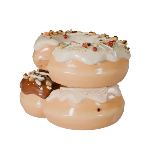 Celebration Donut Stack Stylized 3D model, stylized isometric render, showing cream, sweet food silhouette.