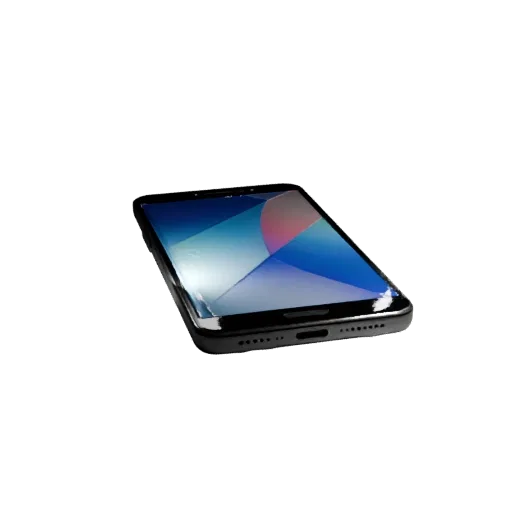 Flagship Gaming Phone Low Poly 3D model, game viewport three-quarter view, showing glass screens, form detail.