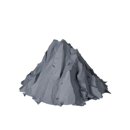 Mountain Scree Slope Low Poly 3D model, game viewport three-quarter view, showing stratified stone, rock faces.