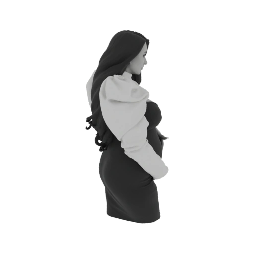 Pregnant Woman in Black Dress with Puffy Sleeves