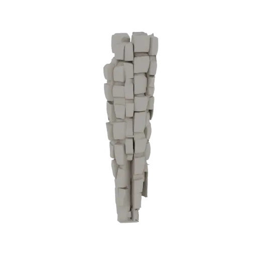 3D render of an abstract sculpture resembling a column, made of stacked, irregular cubes with a matte, neutral finish.