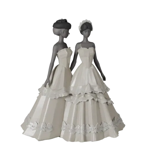 Modèle 3D prêt pour le jeu de la Robe de mariée, plan profil studio, avec silhouette de vêtement calibrée et rendus de matéri