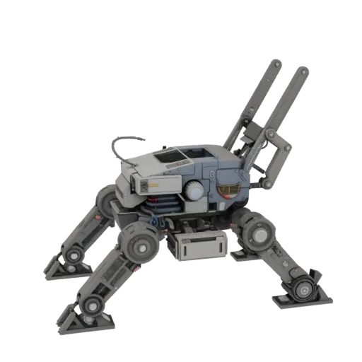 Research Crawler Robot Printable 3D model, isometric STL render, showing metal frames, robot form.