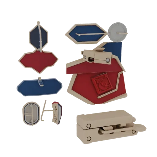 Geometric Decorative Pin render detail 3D model, perspective studio render, highlighting brooch form and finish detail.