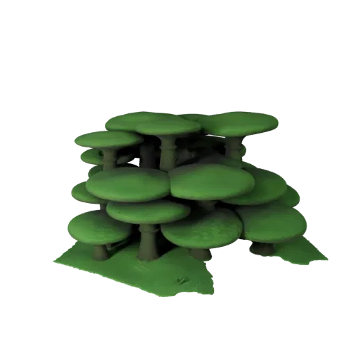 Alien Mushroom Biome Unity 3D model, isometric viewport view, showing terrain layers, layered vegetation clusters.