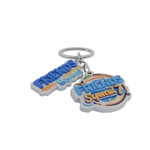 3D model of "Friends Squad 7" keychain with "FRIENDS Squad" and "FRIENDS Squad 7!" inscriptions, with metal ring