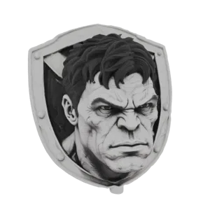 3D model render of the Hulk's face embossed on a shield-shaped wall plaque, with a fierce expression and textured finish.