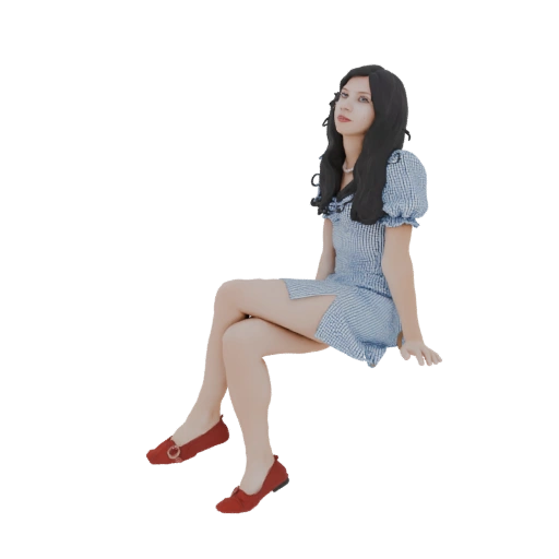 Young Woman in Blue Gingham Dress