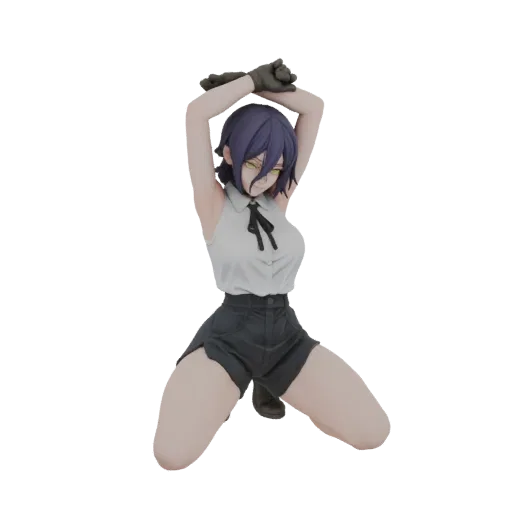 3D model of Kagura Mikazuchi from Fairy Tail kneeling with her arms raised behind her head, wearing her signature outfit.