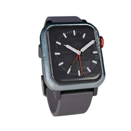 Diver Smartwatch Case Low Poly 3D model, game viewport three-quarter view, showing metal cases, wrist scale.