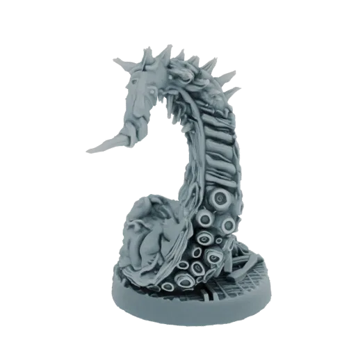 3D model of a grotesque worm creature with multiple eyes and tentacles, standing on a textured base.