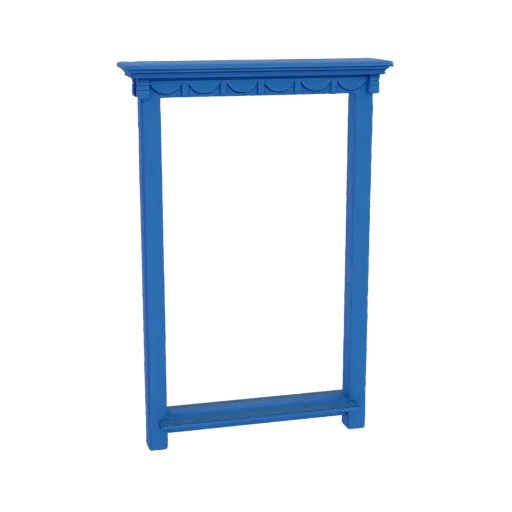 3D model of an ornate blue fireplace mantel arch with decorative molding along the top and a solid base.