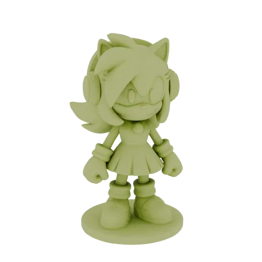 3D-Modell von Amy Rose aus Sonic the Hedgehog, stehend auf einer Basis, mit ihrem charakteristischen Outfit und Kopfhörern.