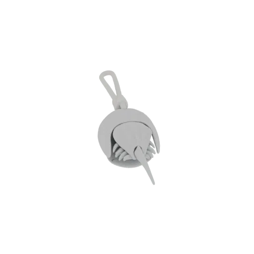 Un rendu 3D d'un porte-clés en forme de crabe royal gris avec une boucle en haut, sur fond blanc.