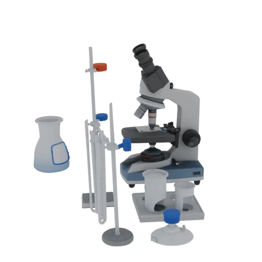 Chemistry Microscope High Poly 3D model, close-up studio render, showing glass, recognizable lab forms.