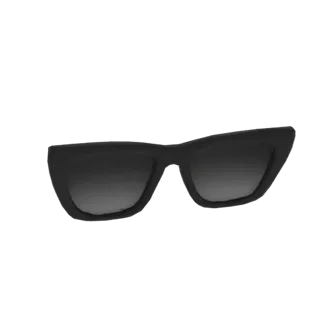 Modelo 3D de óculos de sol gatinho pretos com armação elegante e angular e lentes sutilmente tingidas.