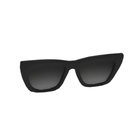 Modelo 3D de óculos de sol gatinho pretos com armação elegante e angular e lentes sutilmente tingidas.
