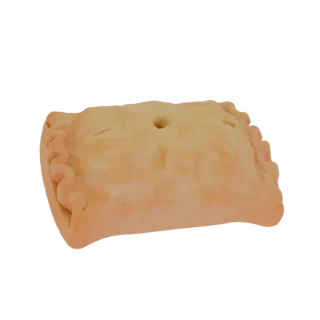 3D-Modell eines Kirschkuchens im McDonald's-Stil mit goldbrauner gebackener Kruste und gekräuselten Rändern.