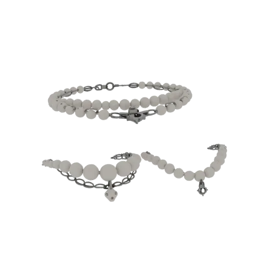 Sterling Silver Layered Pearl Necklace 3D model, isometric collectible display render, pearl surface.