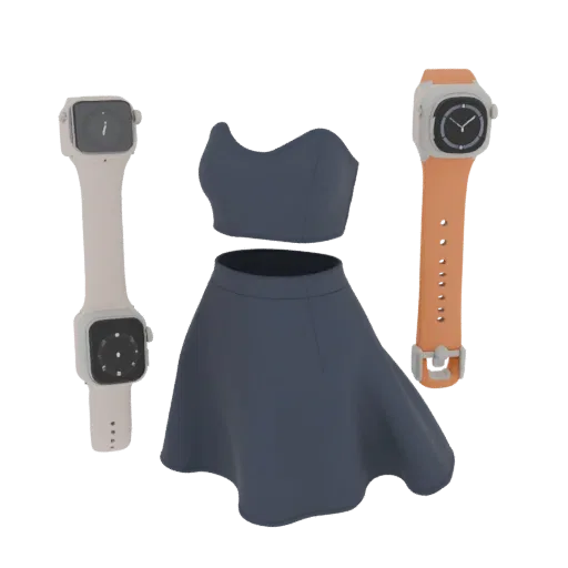 Dress Smartwatch Case Printable 3D model, isometric STL render, showing metal cases, wrist scale.